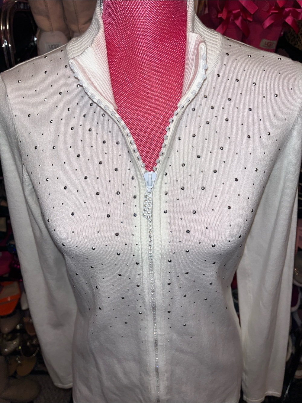 White Rhinestone Sweater Jacket - Picture 2 of 7